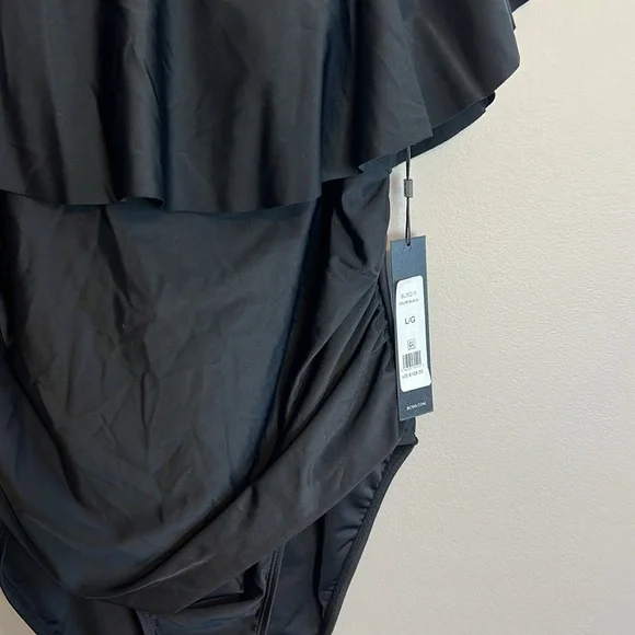 NWT BCBGMaxazria Black Ruffle Sleeve One Piece Swimsuit Size Large - Picture 6 of 7